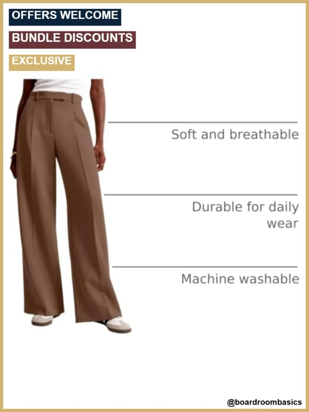 Women High Waisted Wide Leg Work Pants with Pockets 92% Polyester 8% Spandex